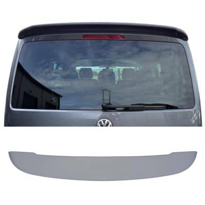 Volkswagen T6.1 tailgate rear spoiler installed on the vehicle, enhancing aerodynamics and style.