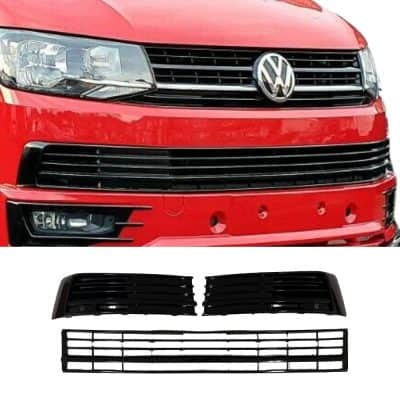 T6 Front Bumper Grille 3 piece Gloss Black