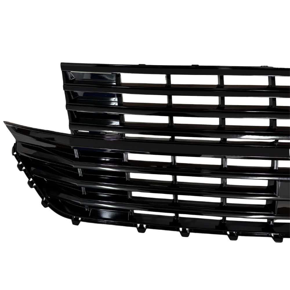 High-quality gloss black T6.1 badgeless grille for Volkswagen vans, offering a sleek, modern look and enhanced front-end styling. Perfect for custom van conversions and upgrades.