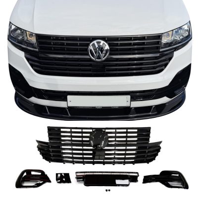 VW T6.1 Gloss Black Grille Bundle – Upper Badged Grille and Lower Inserts
