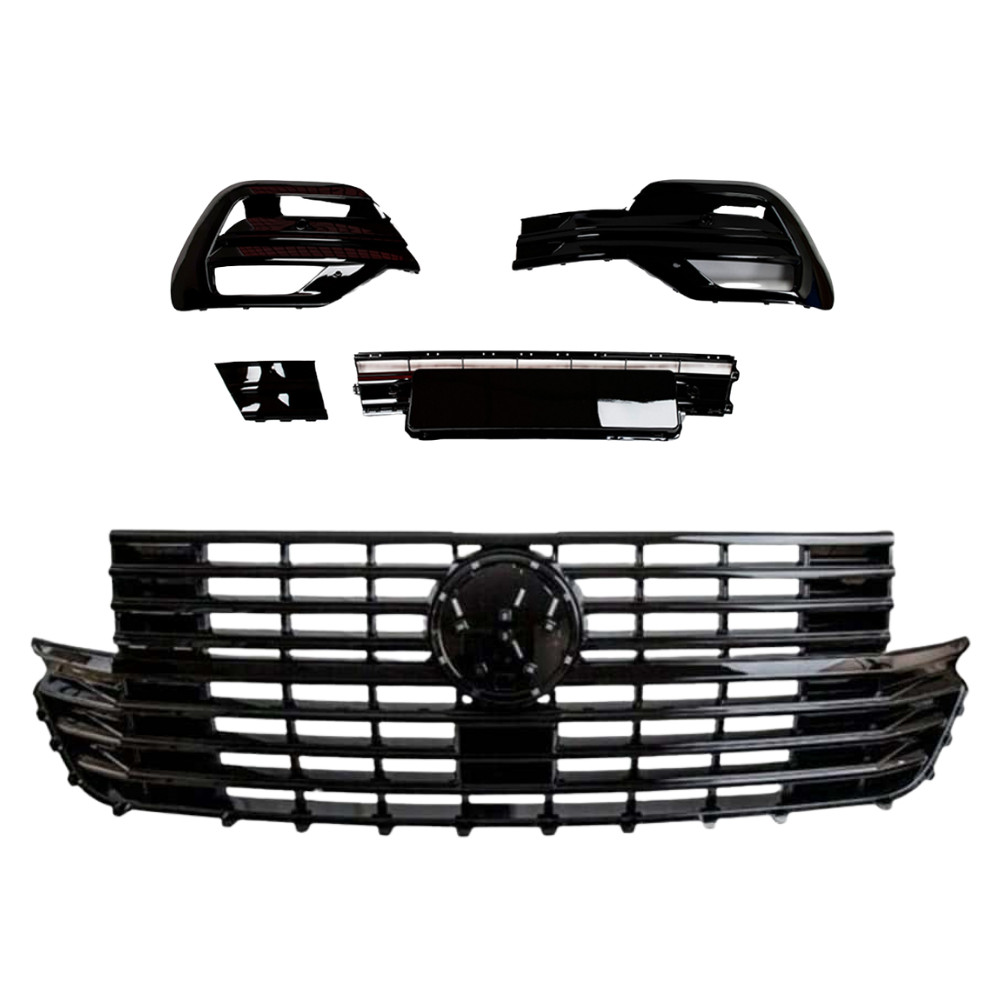 VW T6.1 Gloss Black Grille Bundle – Upper Badged Grille & Lower Inserts